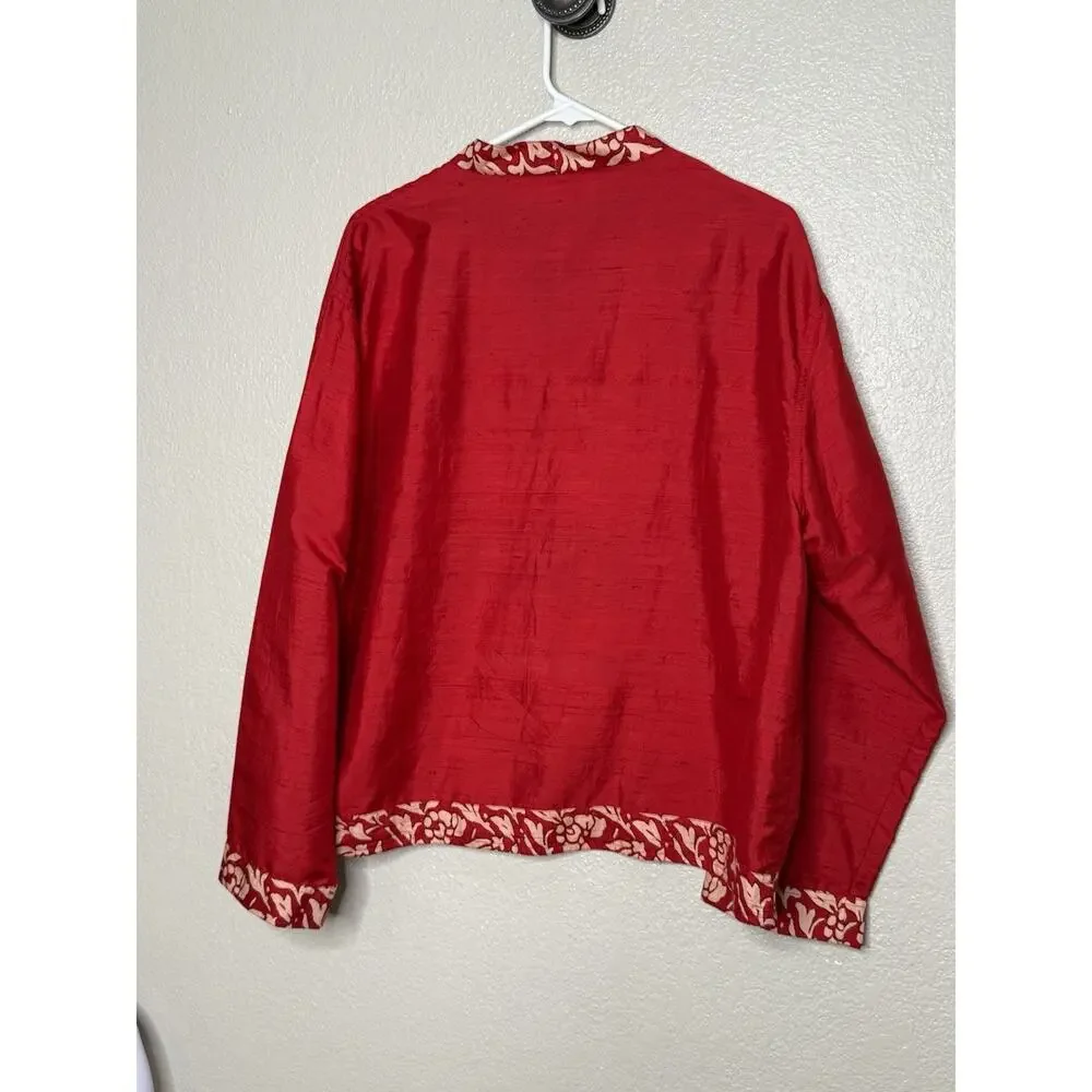 Vintage Chico's 3 XL Design Top Red Silk Mandarin Collar Asian Style Blouse